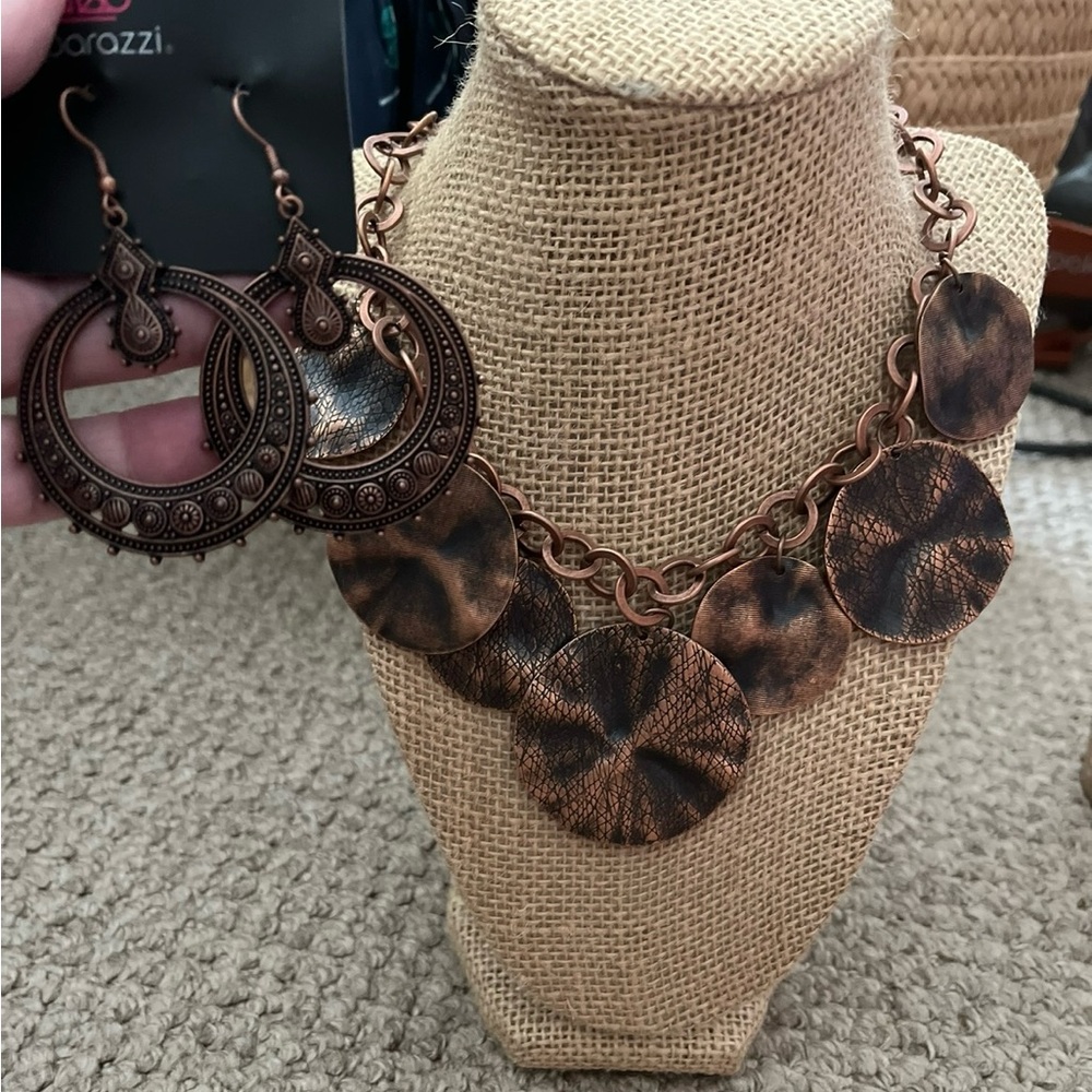 Copper necklace and earring set